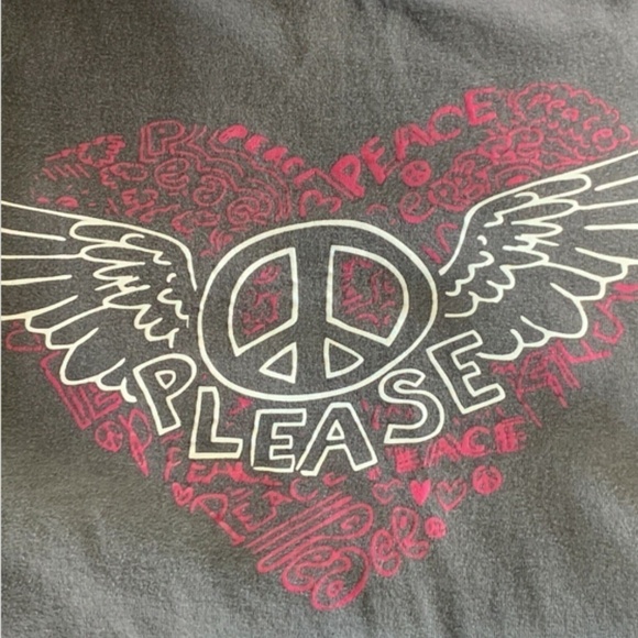 Hybrid Tees Peace Please Gray Hoodie Sweatshirt Sz M Pink White Graphic #247H - Picture 5 of 6